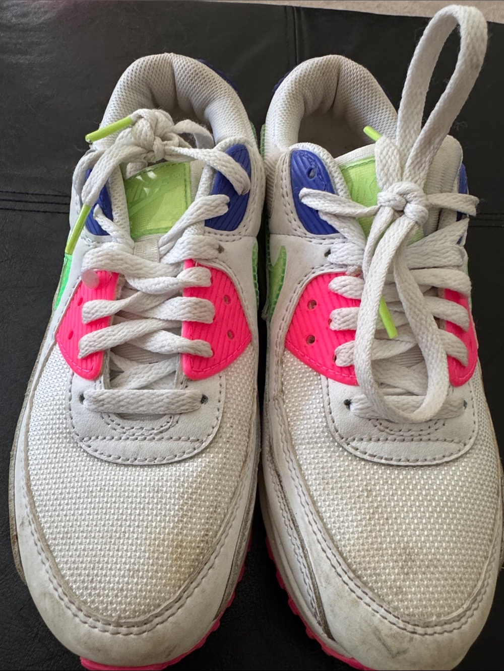 Nike White Sneakers with Neon Pink, Lime Green & Royal Blue Accents